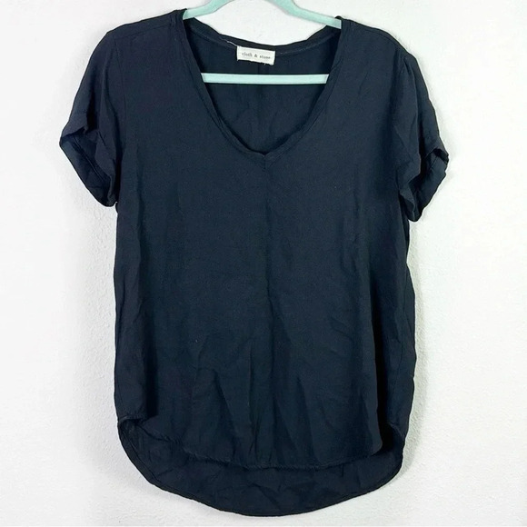 Cloth & Stone by Anthropologie Black V-Neck Top Small Short Sleeve High-Low Tee - Picture 8 of 8